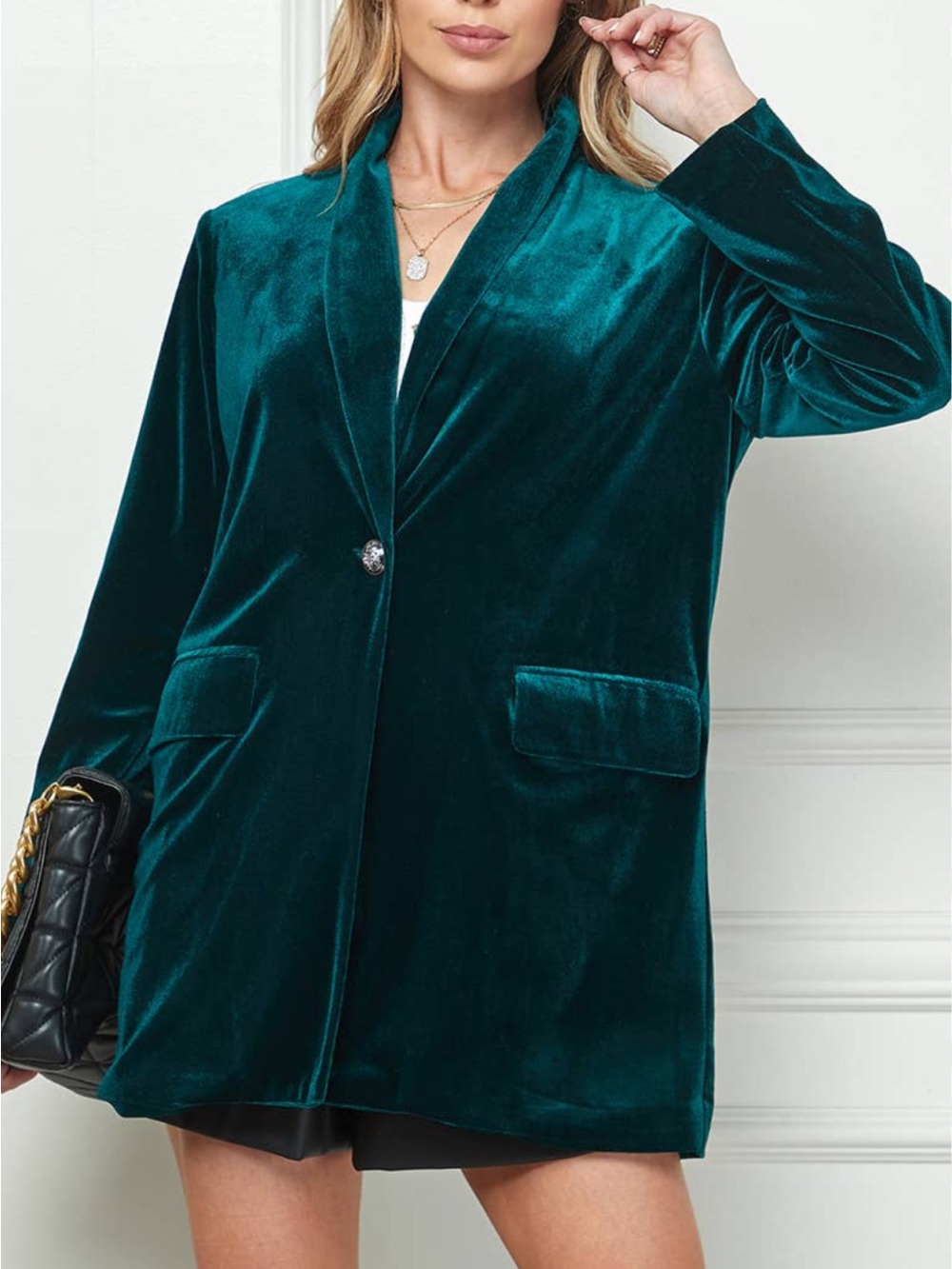 Sakura Teal Velvet Longline Robe Blazer
